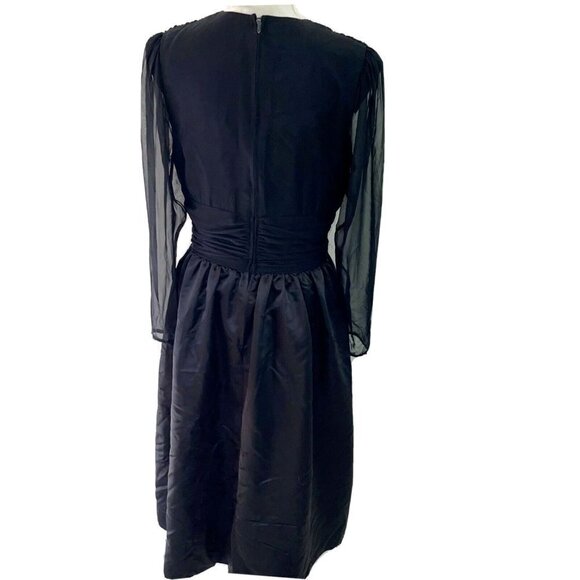 Ann Hobbs For Kastina Dress Womens Size 10 Satin Chiffon Bow Front V Neck Black - Picture 2 of 12